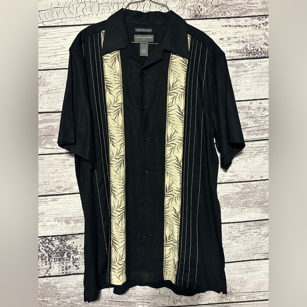 Saddlebred Washable Linen Button Down Shirt Men’s Medium Black Resort Camp Shirt